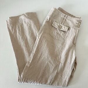 Cato Linen Blend Pants Womens 12 Beige Straight Leg Mid-Rise Casual Slacks